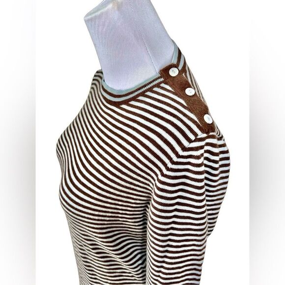 Tyler Böe Silk Blend Blue Brown Ribbed Sweater Small Retails $229 Button Detail - Picture 1 of 11